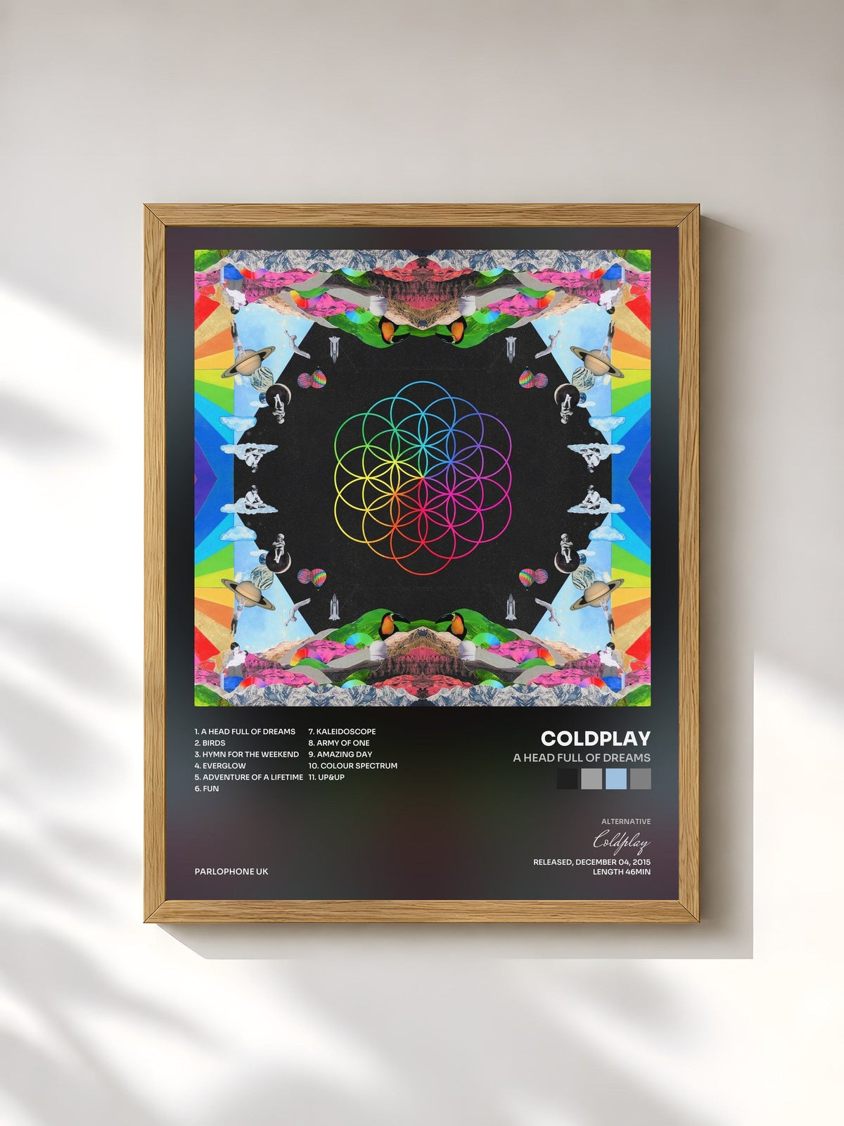 #bois Tableau de l'album A Head Full of Dreams de Coldplay, cadre en bois brut, imprimé et encadré en France