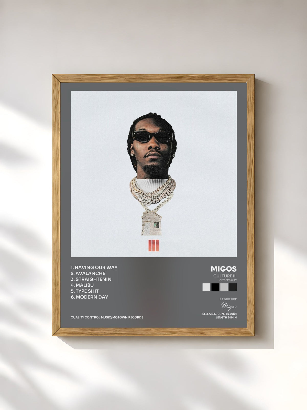 #bois Tableau de l'album Culture III (Offset's Way) de Migos, cadre en bois brut, imprimé et encadré en France