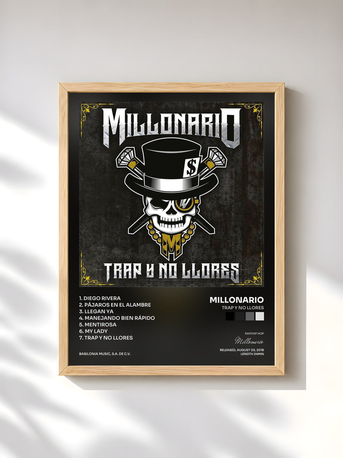 #bois Tableau de l'album Trap y No Llores de Millonario, cadre en bois brut, imprimé et encadré en France