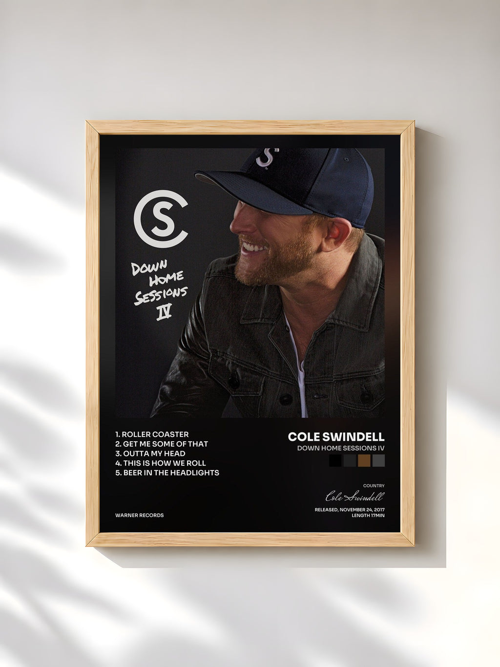 #bois Tableau de l'album Down Home Sessions IV de Cole Swindell, cadre en bois brut, imprimé et encadré en France