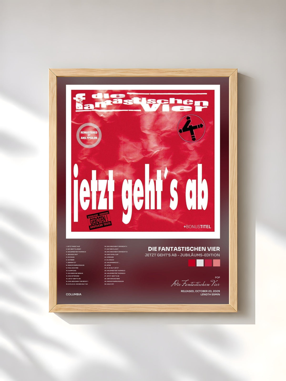 #bois Tableau de l'album Jetzt geht's ab - Jubiläums-Edition de Die Fantastischen Vier, cadre en bois brut, imprimé et encadré en France