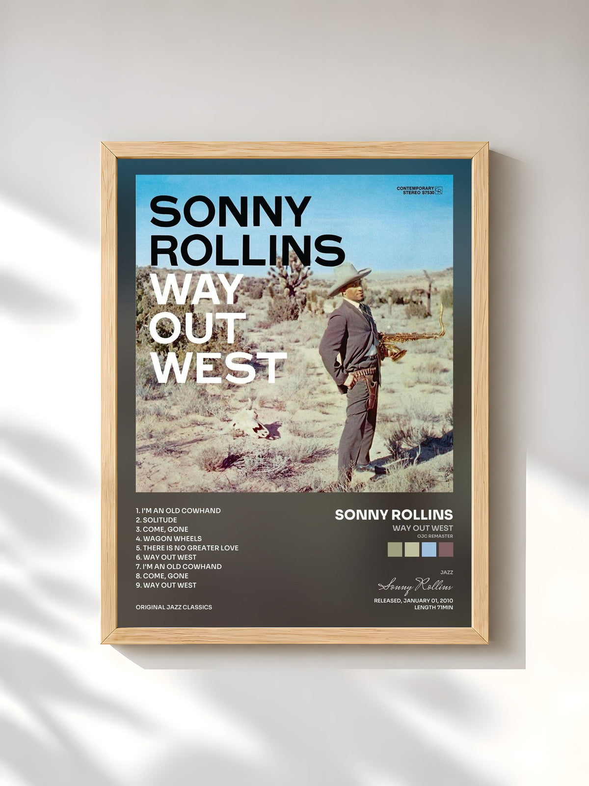#bois Tableau de l'album Way Out West (OJC Remaster) de Sonny Rollins, cadre en bois brut, imprimé et encadré en France