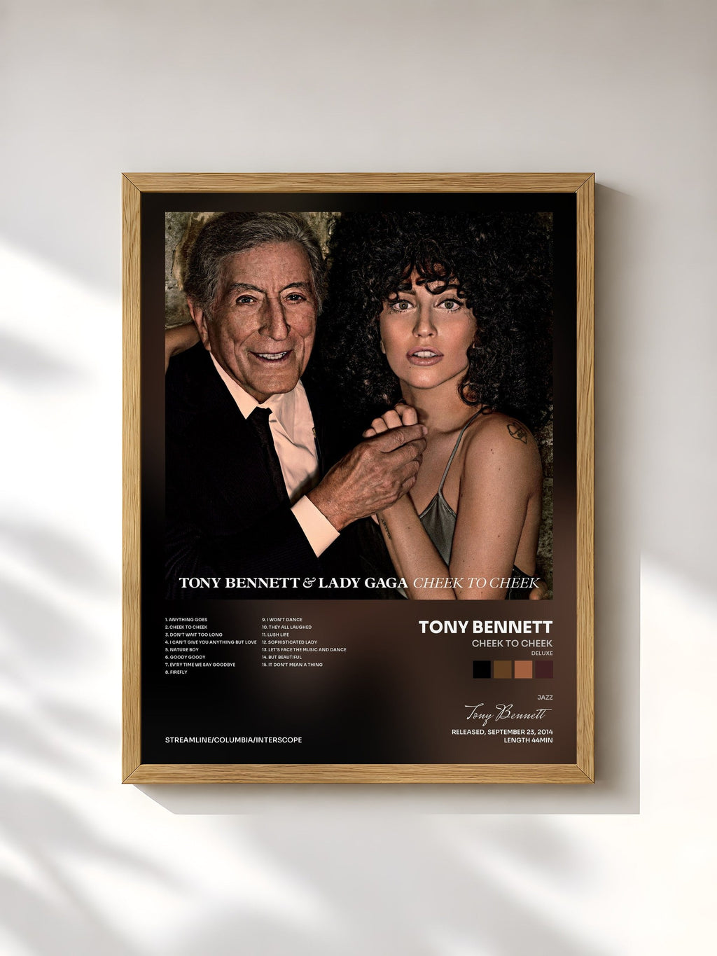 #bois Tableau de l'album Cheek To Cheek (Deluxe) de Tony Bennett, cadre en bois brut, imprimé et encadré en France