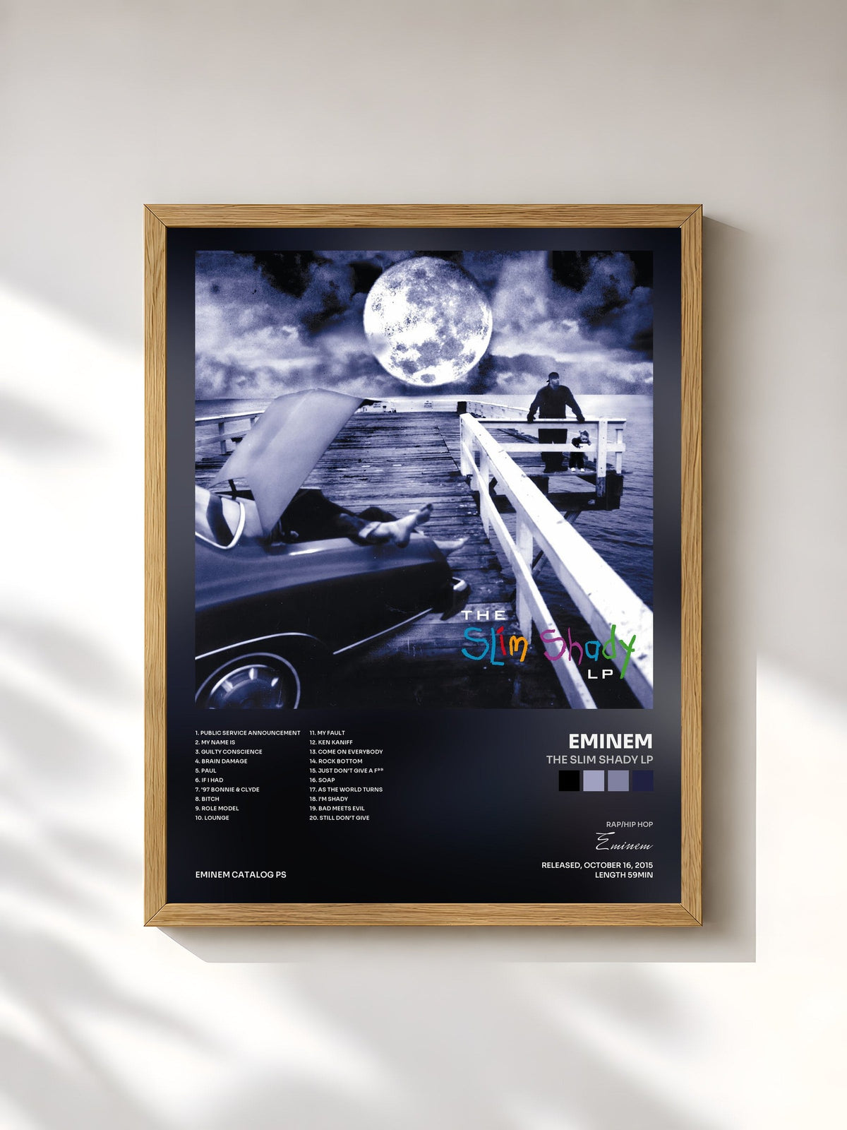 #bois Tableau de l'album The Slim Shady LP de Eminem, cadre en bois brut, imprimé et encadré en France