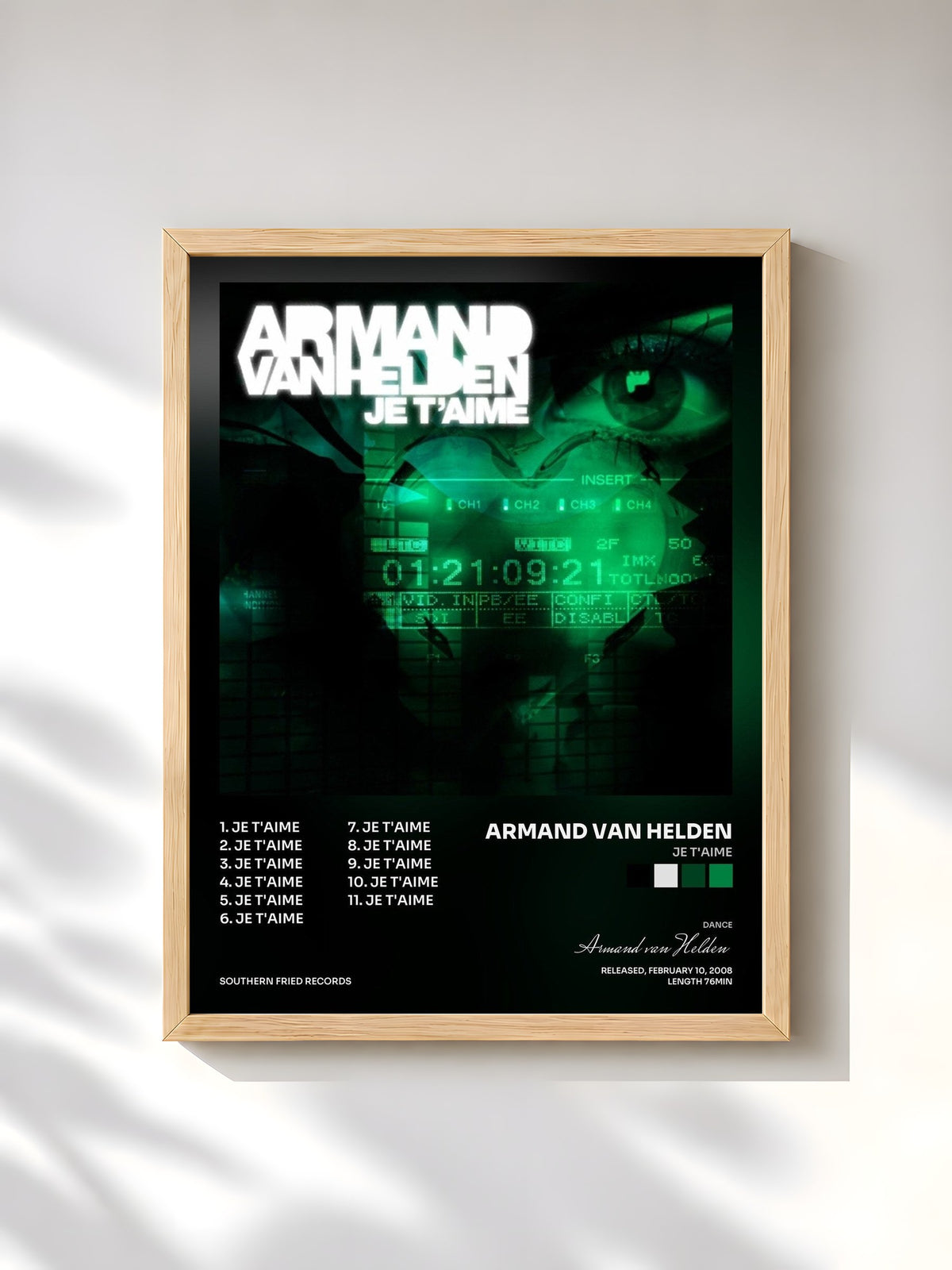 #bois Tableau de l'album Je T'aime de Armand van Helden, cadre en bois brut, imprimé et encadré en France