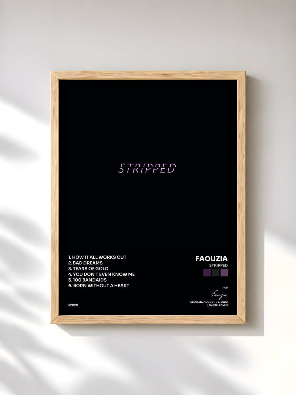 #bois Tableau de l'album Stripped de Faouzia, cadre en bois brut, imprimé et encadré en France