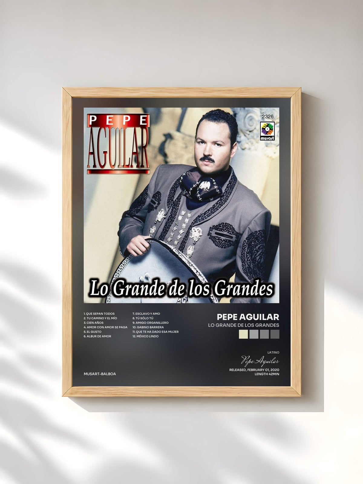 #bois Tableau de l'album Lo Grande De Los Grandes de Pepe Aguilar, cadre en bois brut, imprimé et encadré en France