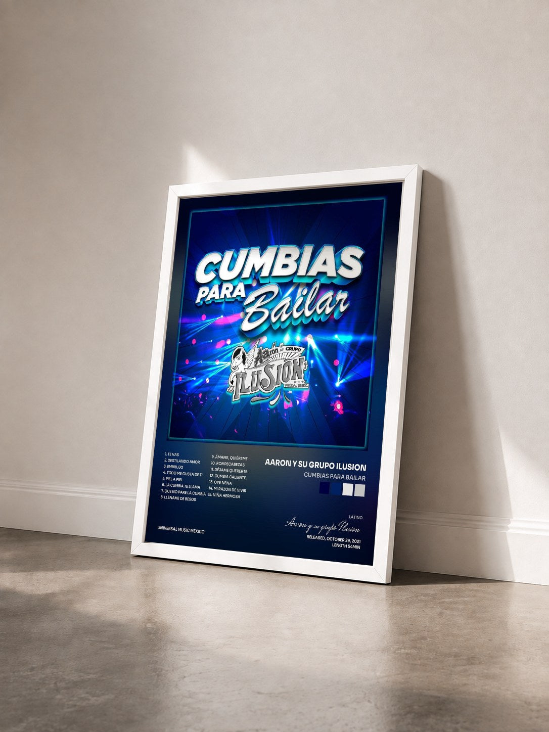 #blanc Tableau de l'album Cumbias Para Bailar de Aaron y su grupo Ilusion vu de trois quarts, cadre blanc