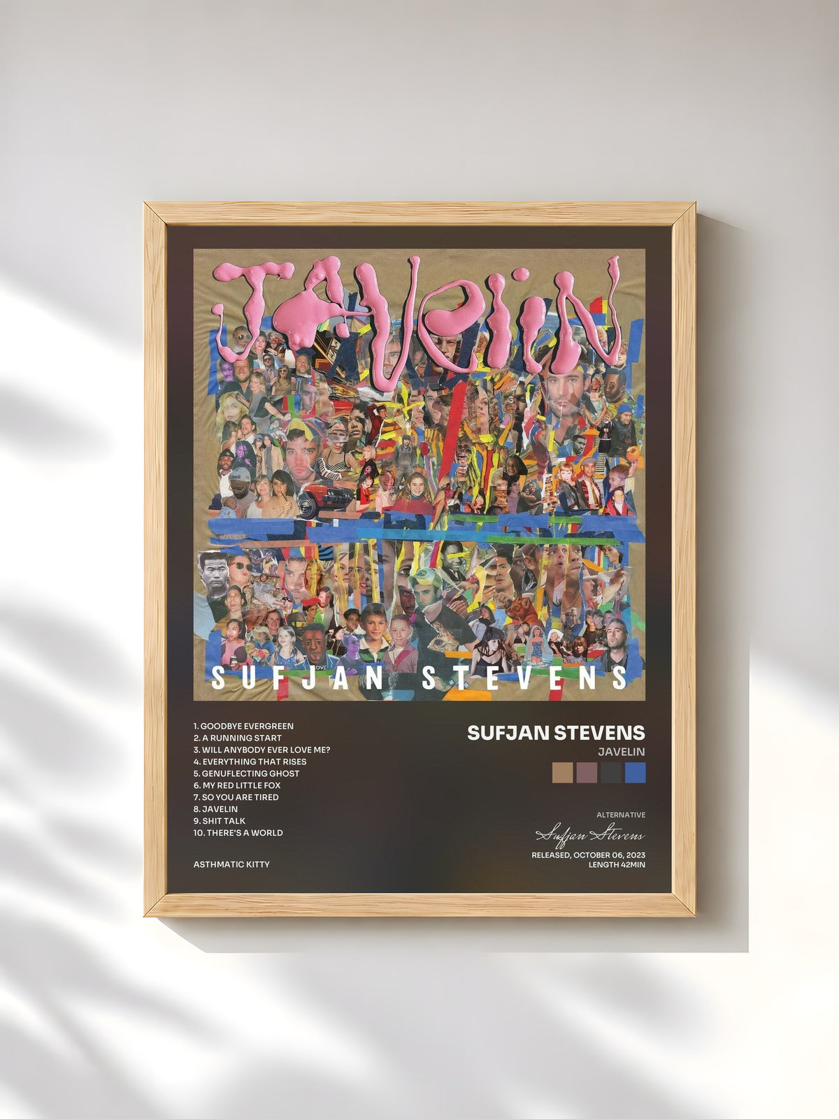 #bois Tableau de l'album Javelin de Sufjan Stevens, cadre en bois brut, imprimé et encadré en France