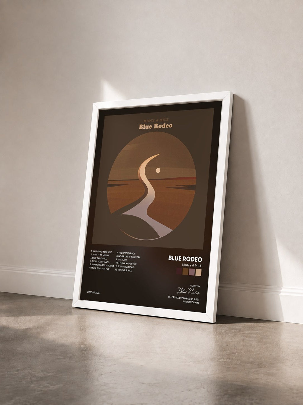#blanc Tableau de l'album Many a Mile de Blue Rodeo vu de trois quarts, cadre blanc