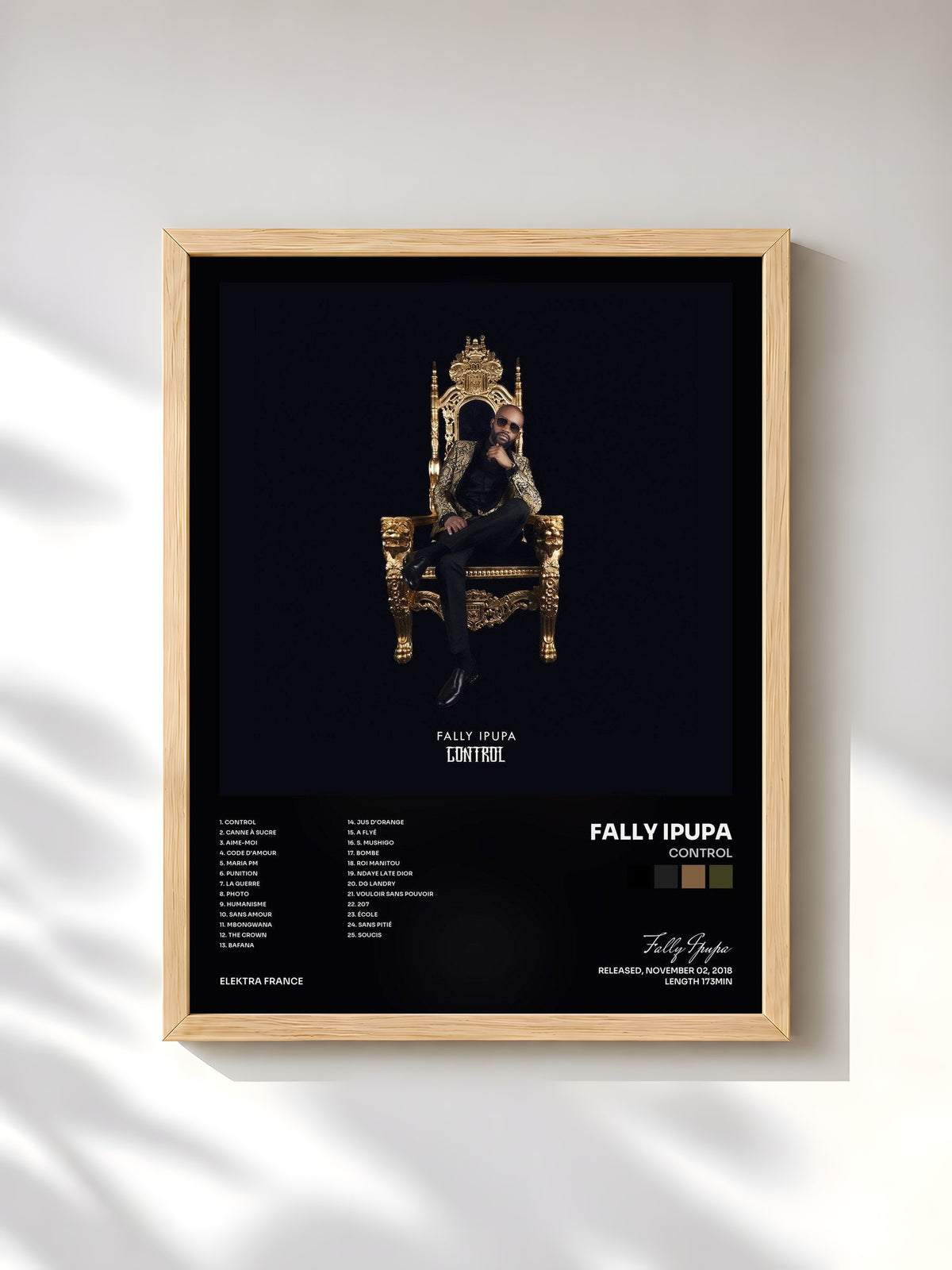 #bois Tableau de l'album Control de Fally Ipupa, cadre en bois brut, imprimé et encadré en France