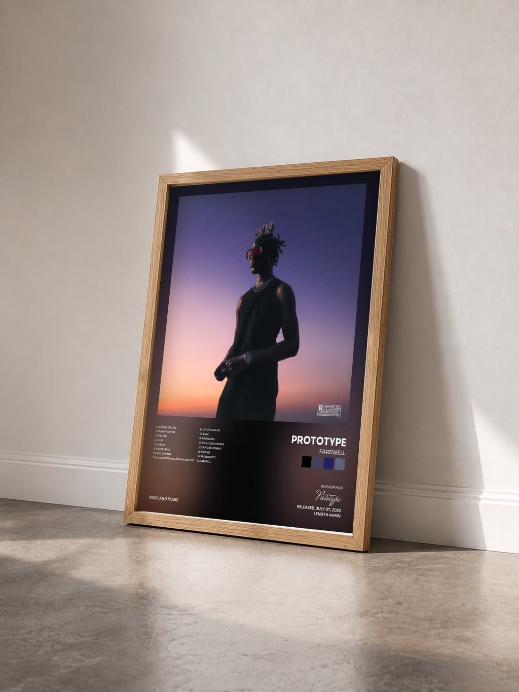 #bois Tableau de l'album FAREWELL de Prototype vu de trois quarts, cadre en bois brut
