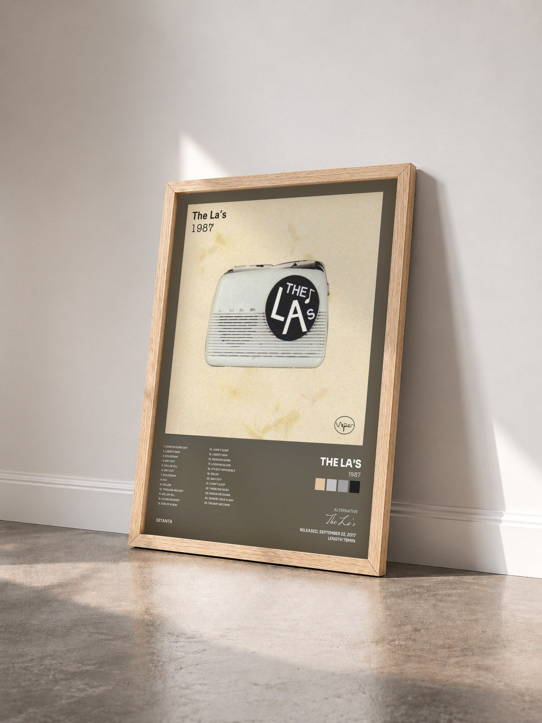 #bois Tableau de l'album 1987 de The La's vu de trois quarts, cadre en bois brut