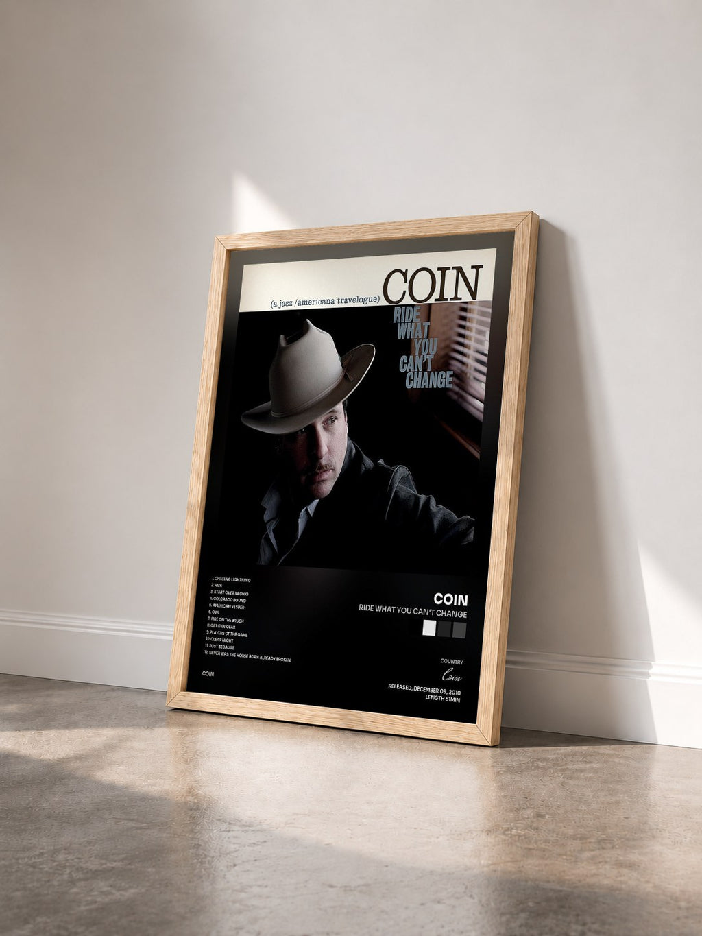 #bois Tableau de l'album Ride What You Can't Change de Coin vu de trois quarts, cadre en bois brut