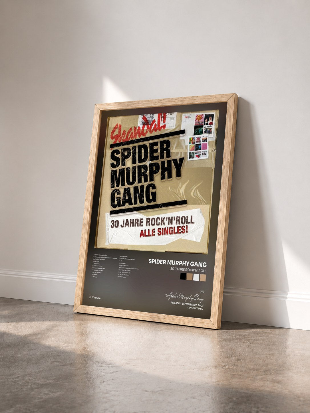 #bois Tableau de l'album 30 Jahre Rock'n'Roll de Spider Murphy Gang vu de trois quarts, cadre en bois brut