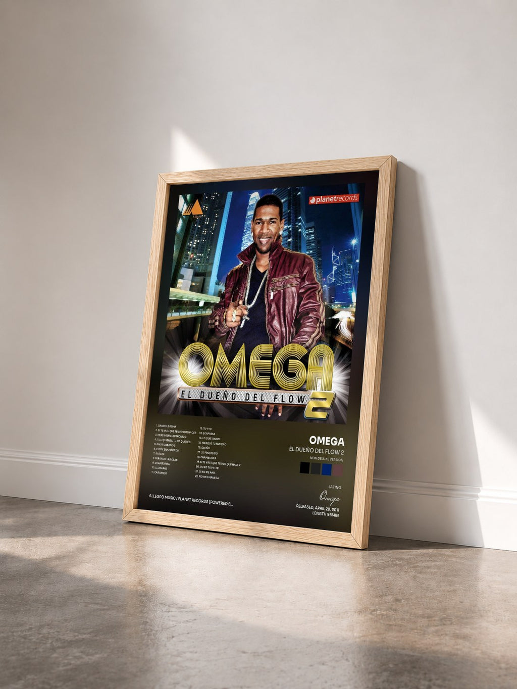 #bois Tableau de l'album El Dueño Del Flow 2 (New Deluxe Version) de Omega vu de trois quarts, cadre en bois brut