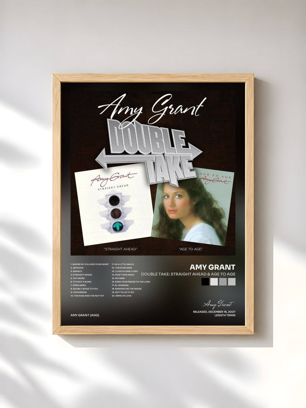 #bois Tableau de l'album Double Take: Straight Ahead & Age To Age de Amy Grant, cadre en bois brut, imprimé et encadré en France