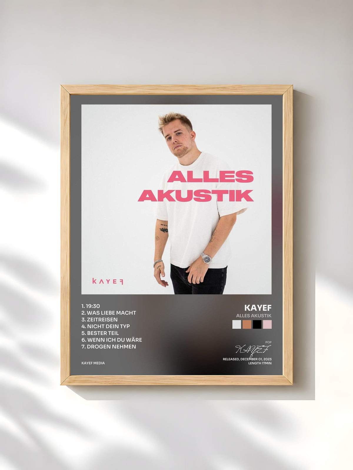 #bois Tableau de l'album ALLES AKUSTIK de KAYEF, cadre en bois brut, imprimé et encadré en France