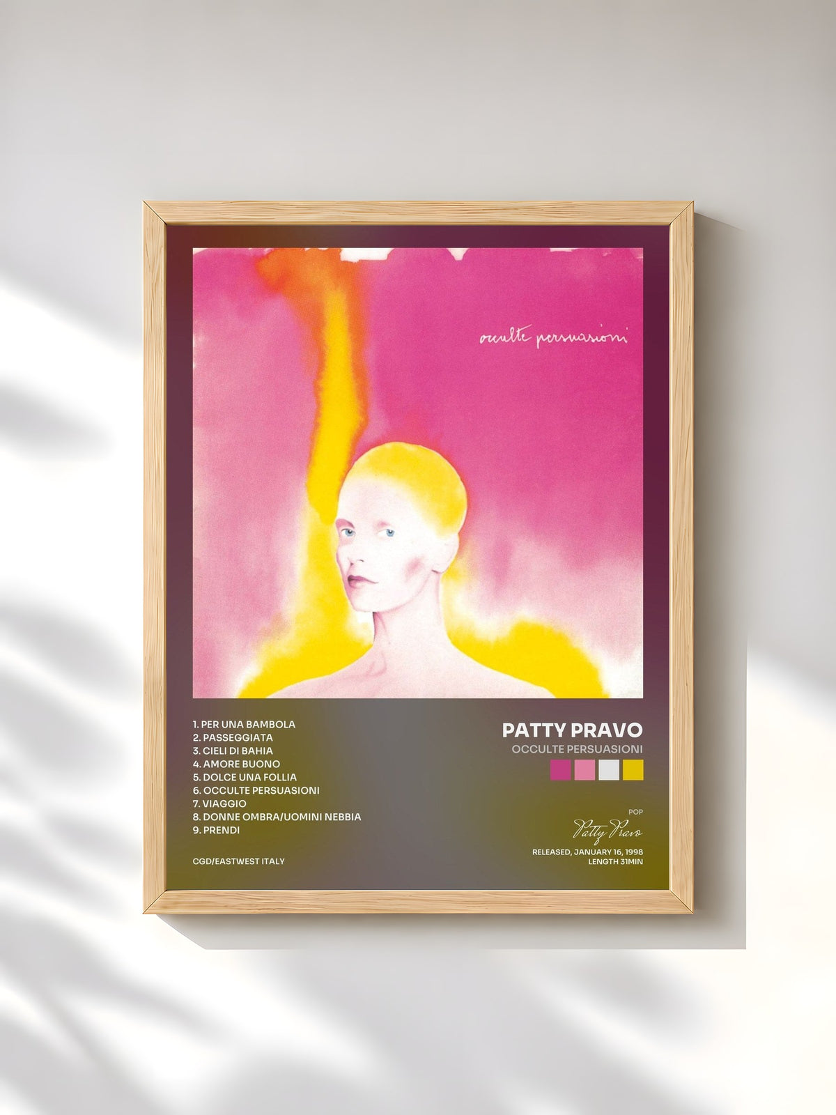 #bois Tableau de l'album Occulte persuasioni de Patty Pravo, cadre en bois brut, imprimé et encadré en France