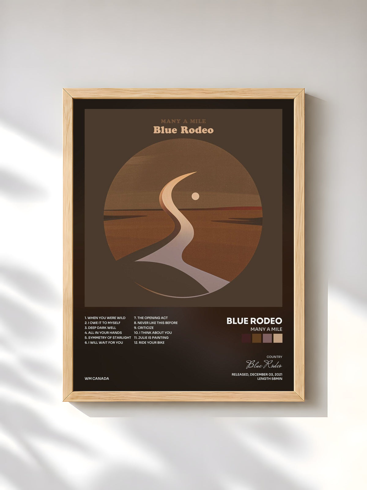 #bois Tableau de l'album Many a Mile de Blue Rodeo, cadre en bois brut, imprimé et encadré en France