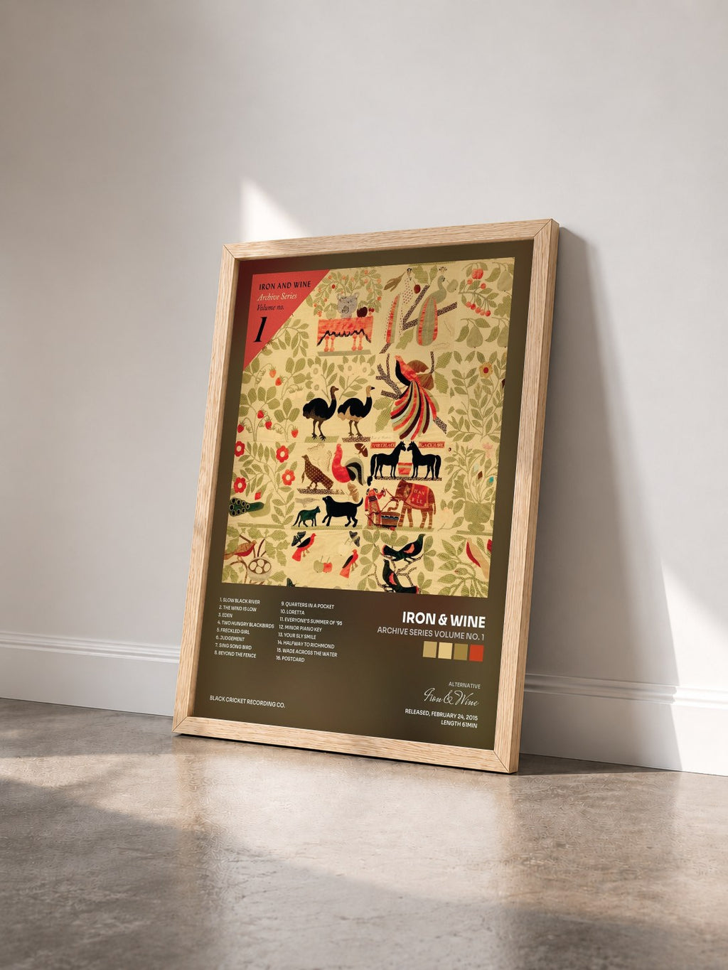 #bois Tableau de l'album Archive Series Volume No. 1 de Iron & Wine vu de trois quarts, cadre en bois brut