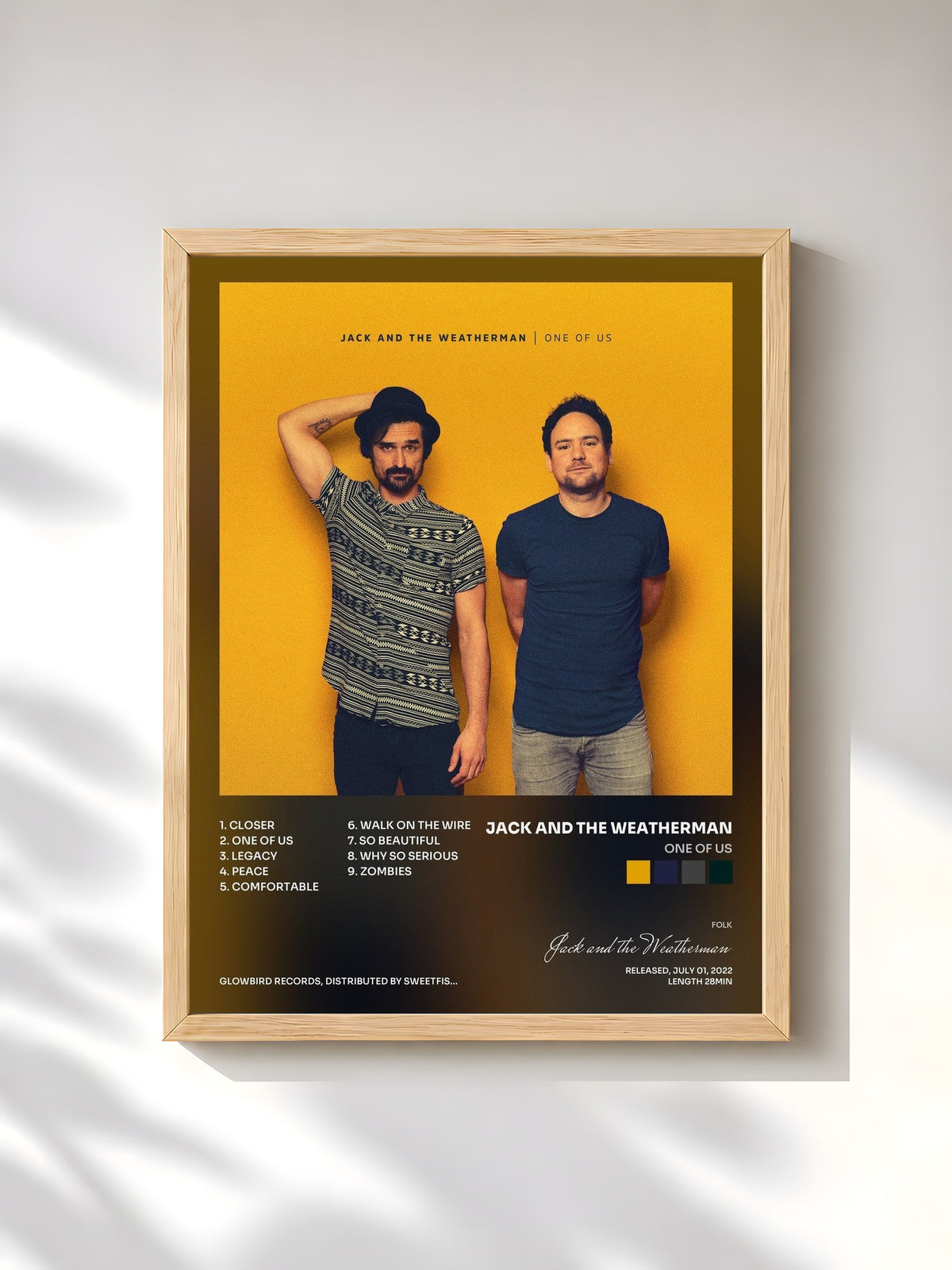 #bois Tableau de l'album One Of Us de Jack and the Weatherman, cadre en bois brut, imprimé et encadré en France
