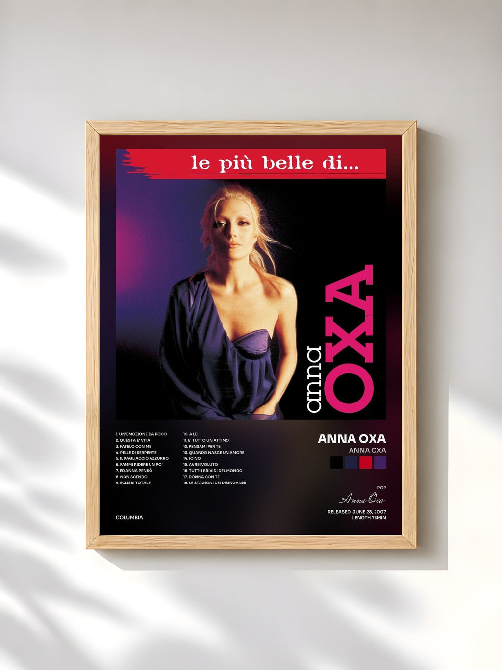 #bois Tableau de l'album Anna Oxa de Anna Oxa, cadre en bois brut, imprimé et encadré en France