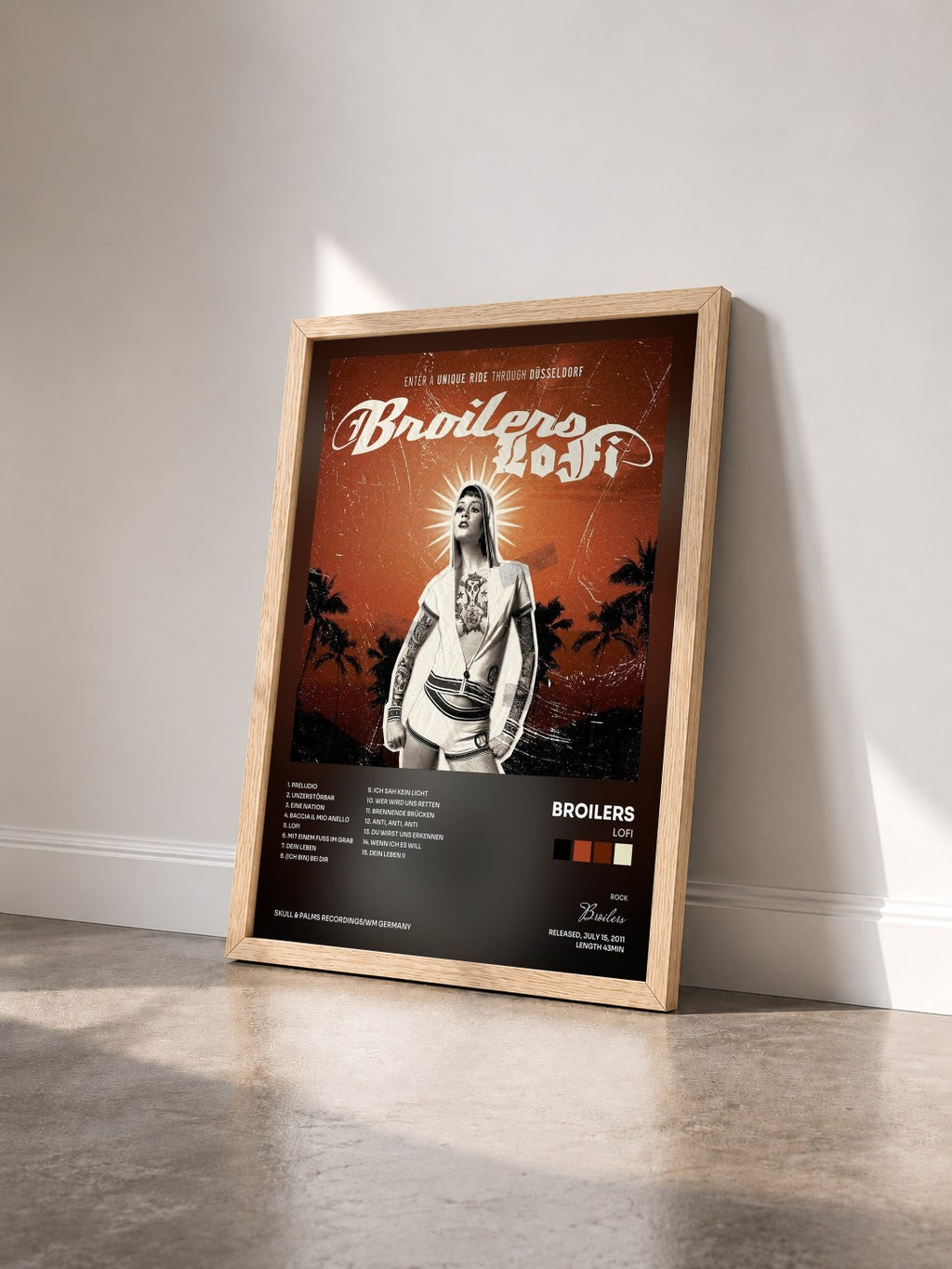 #bois Tableau de l'album LoFi de Broilers vu de trois quarts, cadre en bois brut