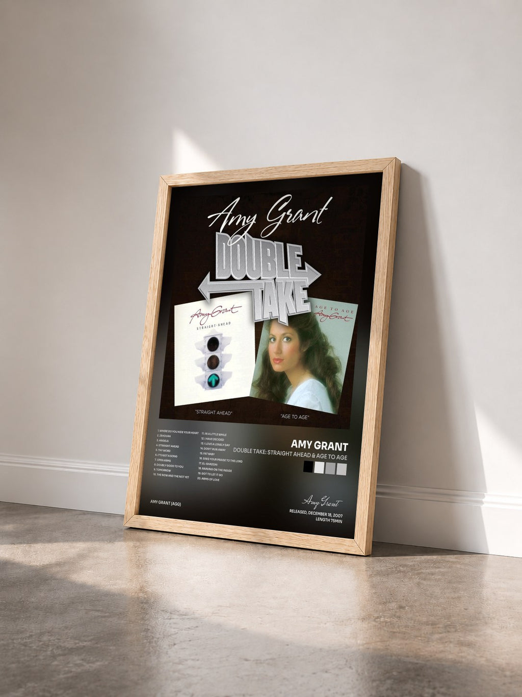 #bois Tableau de l'album Double Take: Straight Ahead & Age To Age de Amy Grant vu de trois quarts, cadre en bois brut
