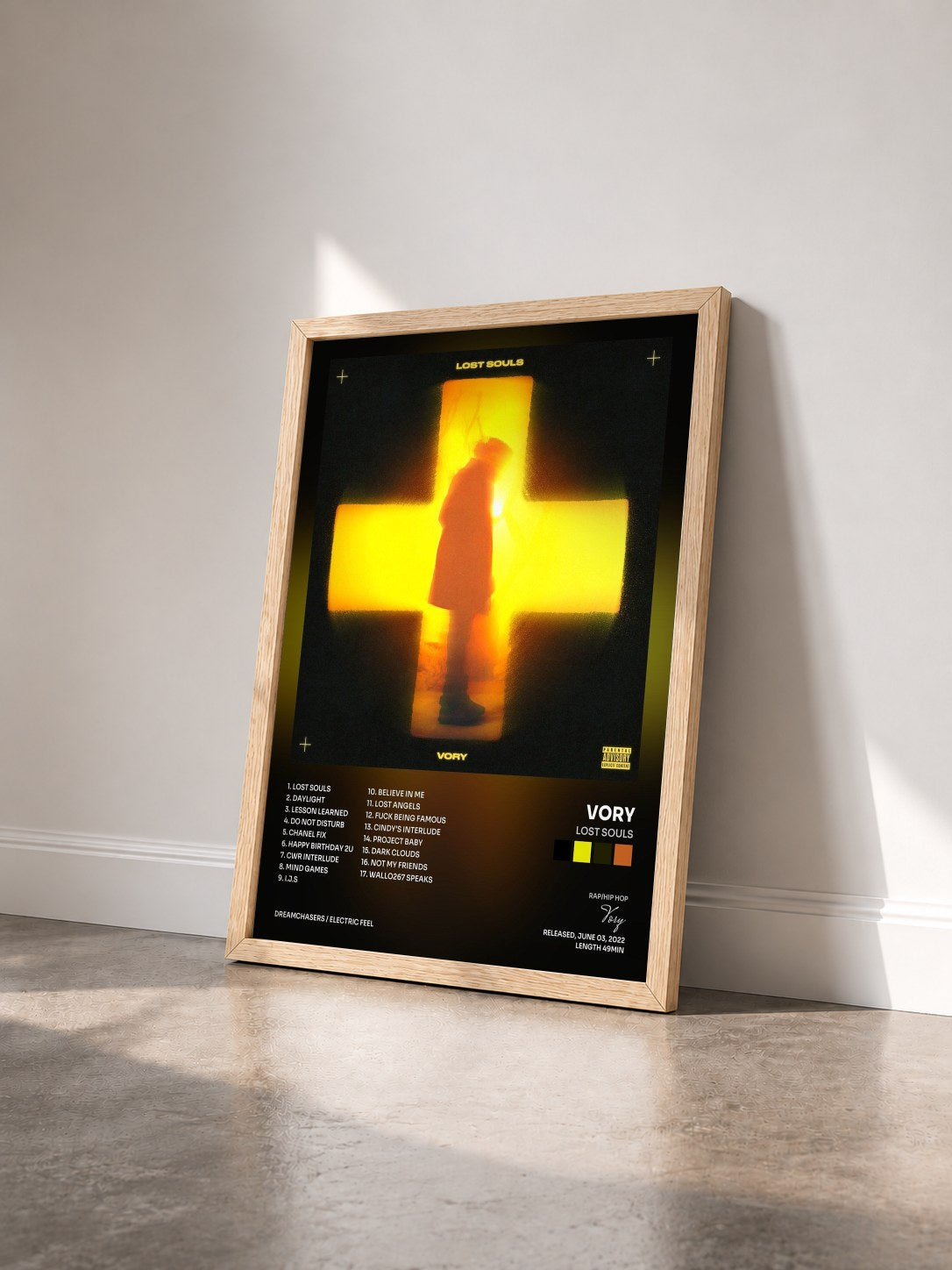 #bois Tableau de l'album Lost Souls de Vory vu de trois quarts, cadre en bois brut