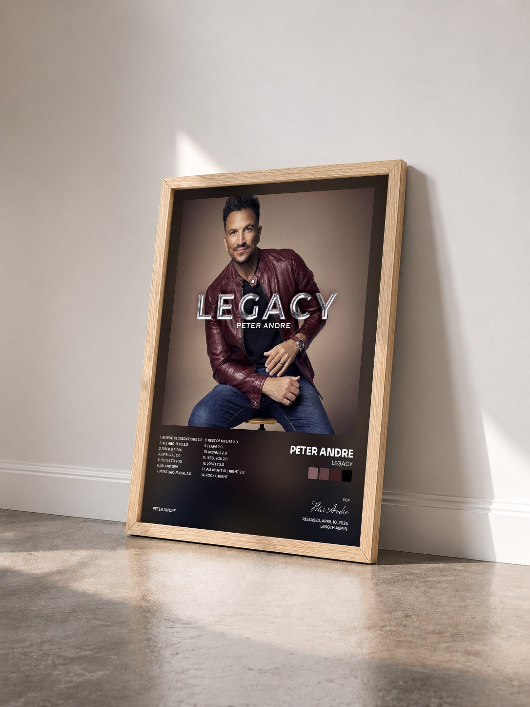 #bois Tableau de l'album Legacy de Peter Andre vu de trois quarts, cadre en bois brut