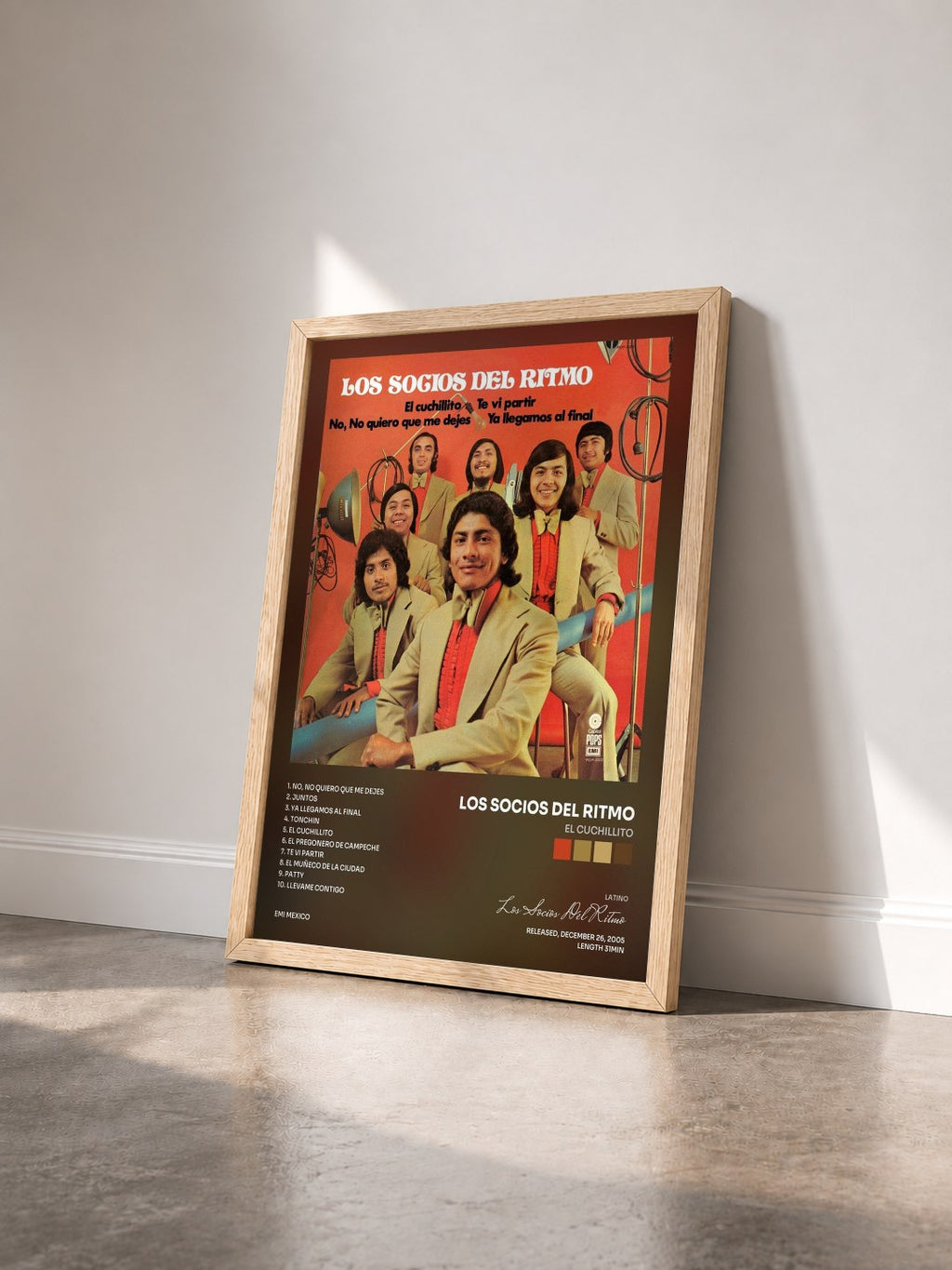 #bois Tableau de l'album El Cuchillito de Los Socios Del Ritmo vu de trois quarts, cadre en bois brut
