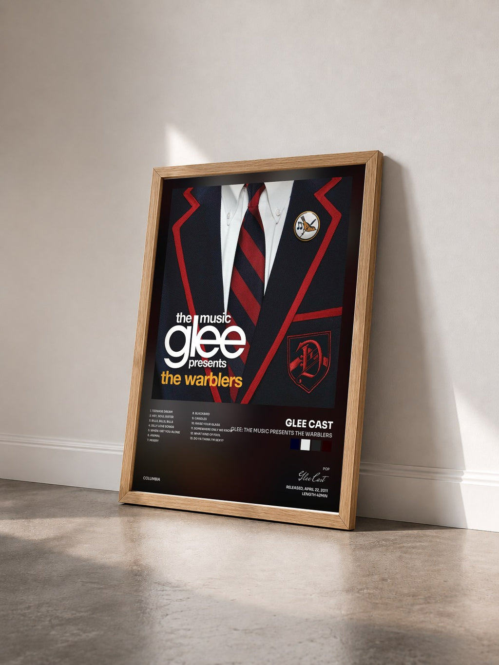 #bois Tableau de l'album Glee: The Music presents The Warblers de Glee Cast vu de trois quarts, cadre en bois brut