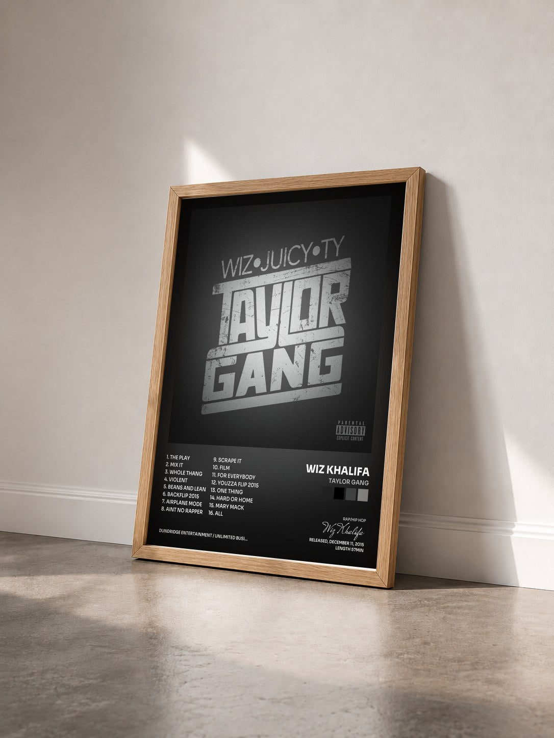 #bois Tableau de l'album Taylor Gang de Wiz Khalifa vu de trois quarts, cadre en bois brut