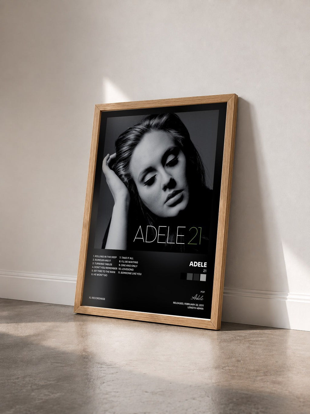 #bois Tableau de l'album 21 de Adele vu de trois quarts, cadre en bois brut