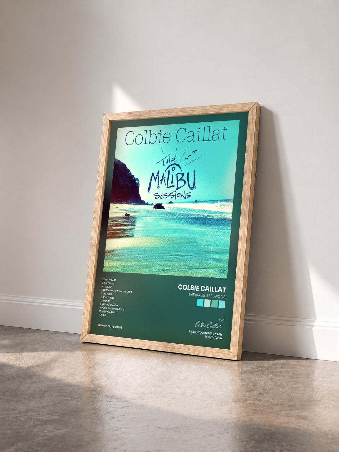 #bois Tableau de l'album The Malibu Sessions de Colbie Caillat vu de trois quarts, cadre en bois brut