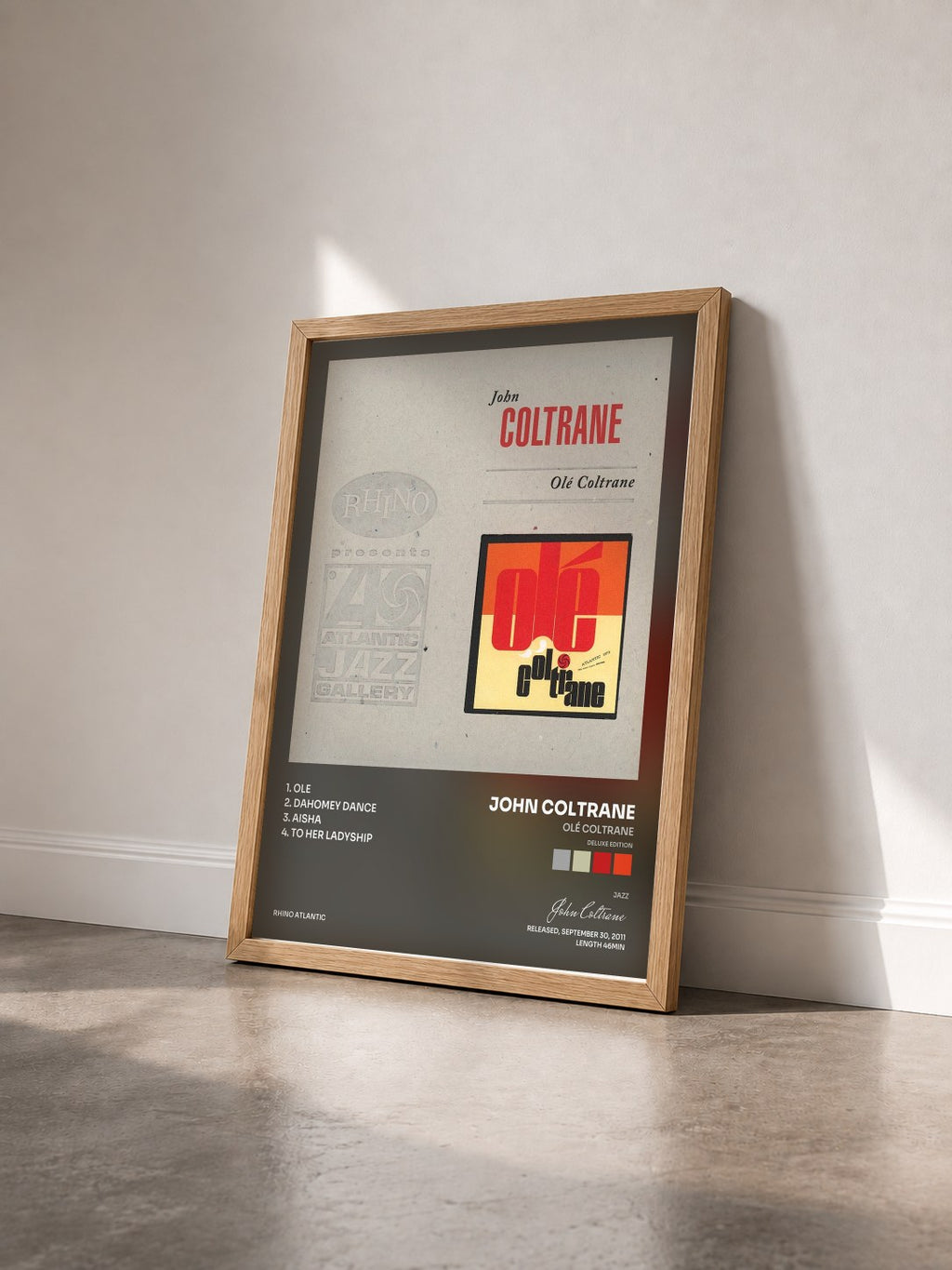 #bois Tableau de l'album Olé Coltrane (Deluxe Edition) de John Coltrane vu de trois quarts, cadre en bois brut