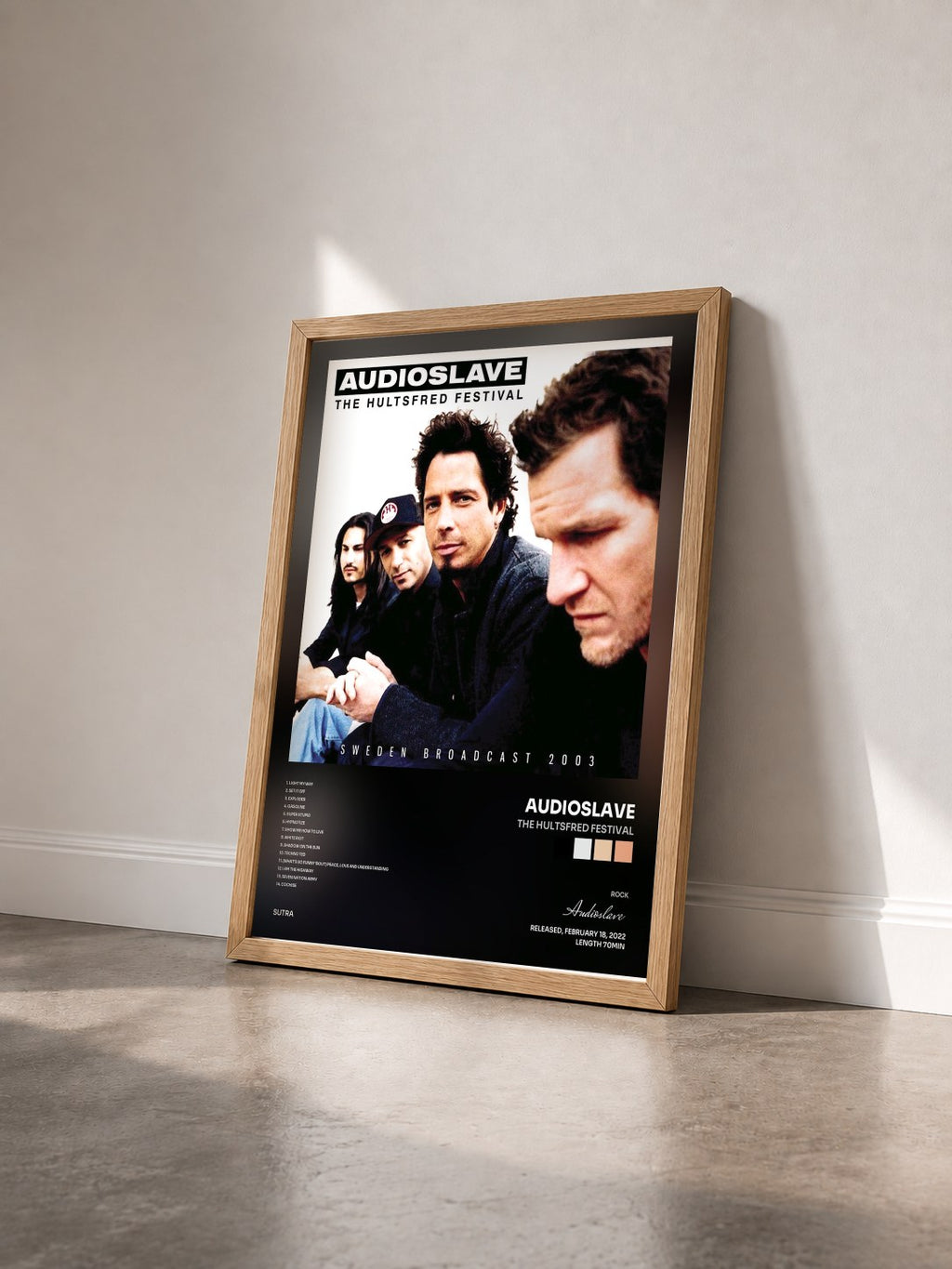 #bois Tableau de l'album The Hultsfred Festival de Audioslave vu de trois quarts, cadre en bois brut