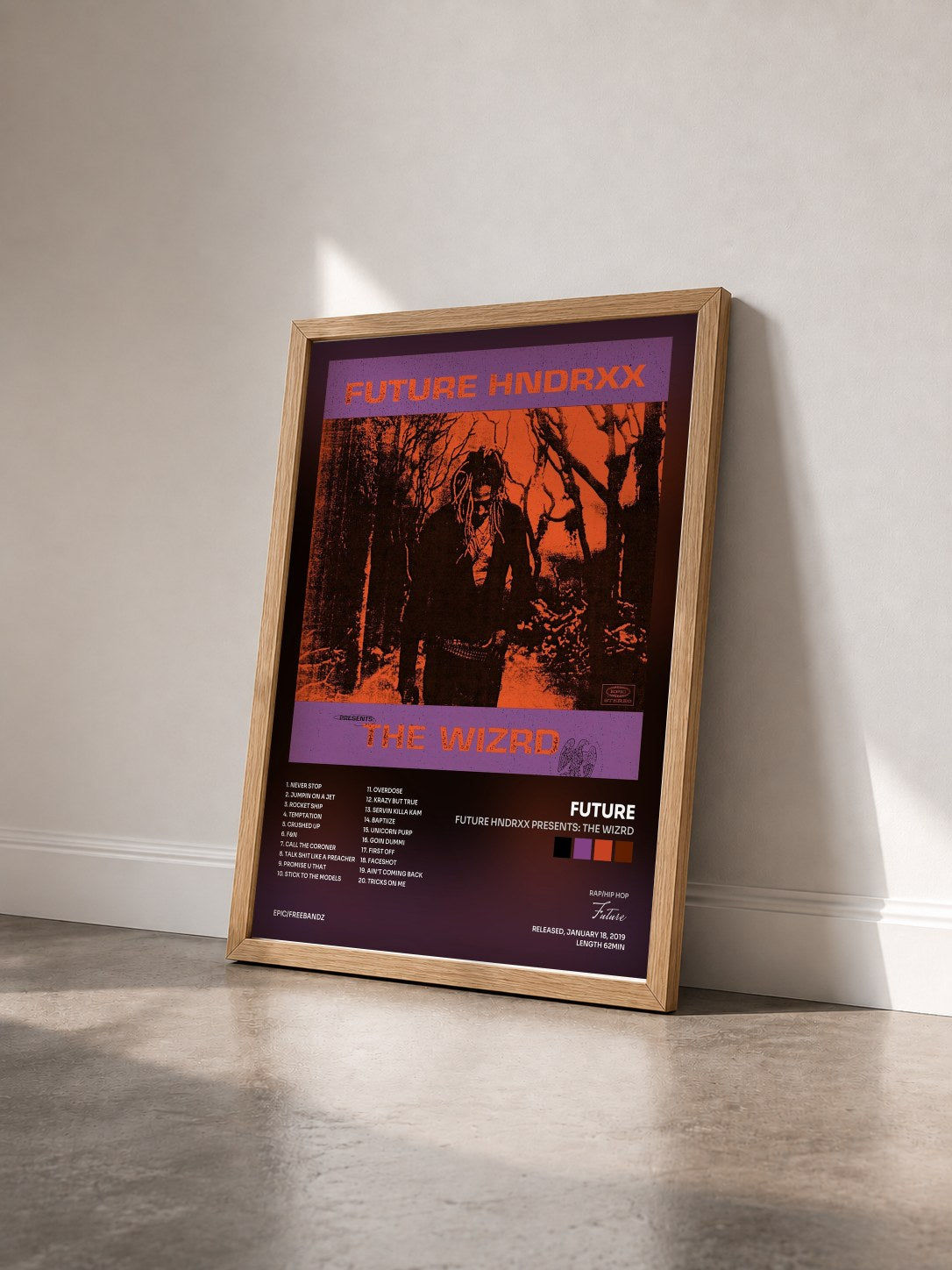 #bois Tableau de l'album Future Hndrxx Presents: The WIZRD de Future vu de trois quarts, cadre en bois brut