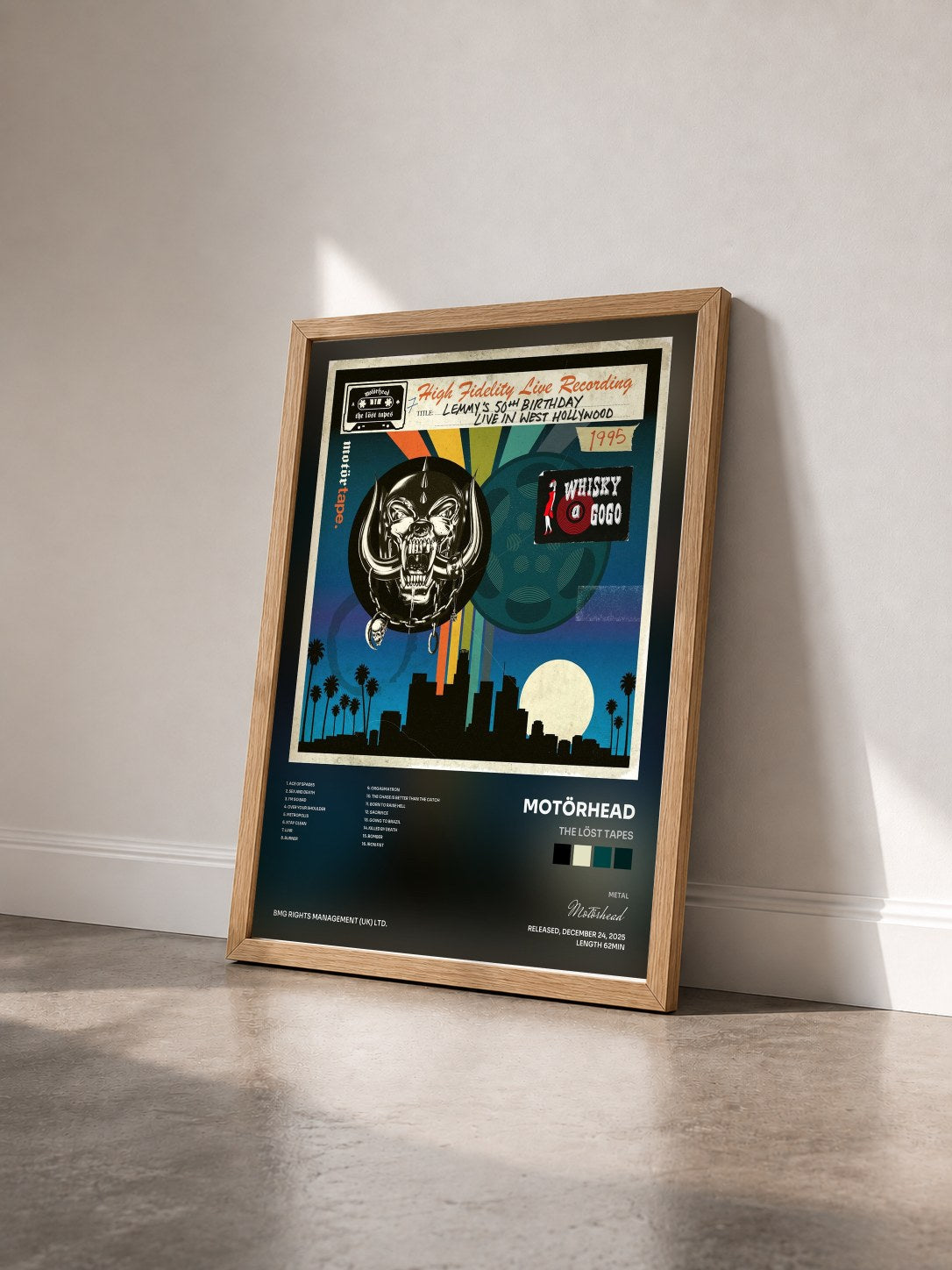 #bois Tableau de l'album The Löst Tapes de Motörhead vu de trois quarts, cadre en bois brut