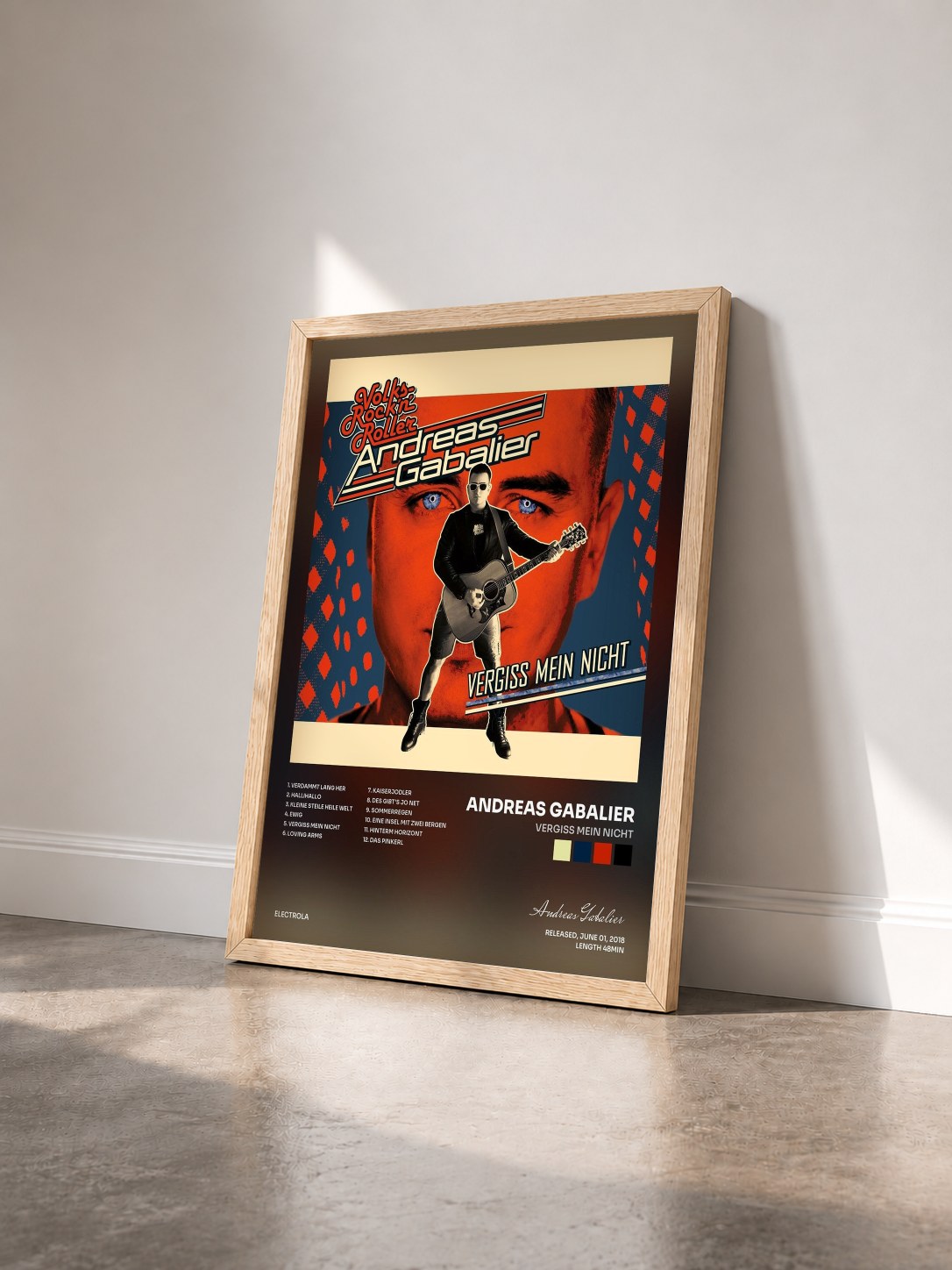 #bois Tableau de l'album Vergiss mein nicht de Andreas Gabalier vu de trois quarts, cadre en bois brut