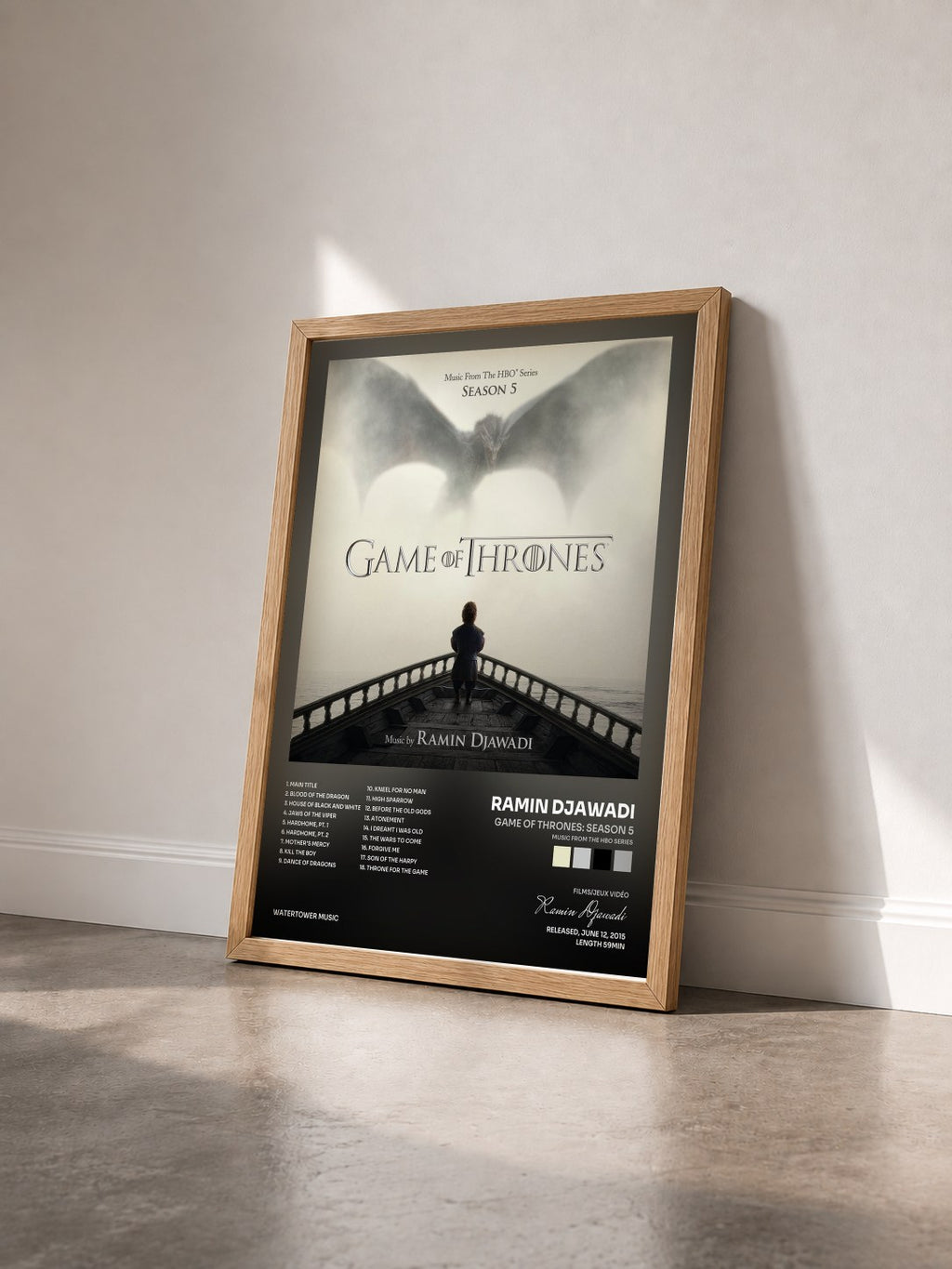 #bois Tableau de l'album Game Of Thrones: Season 5 (Music from the HBO Series) de Ramin Djawadi vu de trois quarts, cadre en bois brut