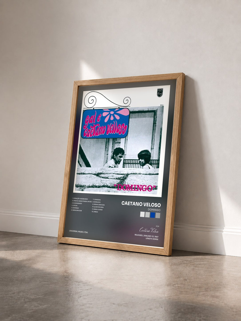 #bois Tableau de l'album Domingo de Caetano Veloso vu de trois quarts, cadre en bois brut