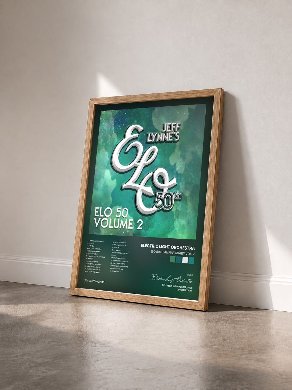 #bois Tableau de l'album ELO 50th Anniversary Vol. 2 de Electric Light Orchestra vu de trois quarts, cadre en bois brut