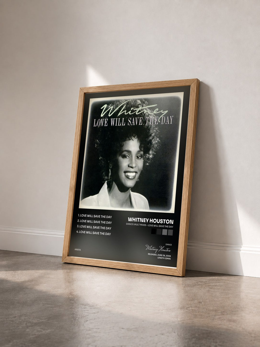 #bois Tableau de l'album Dance Vault Mixes - Love Will Save The Day de Whitney Houston vu de trois quarts, cadre en bois brut