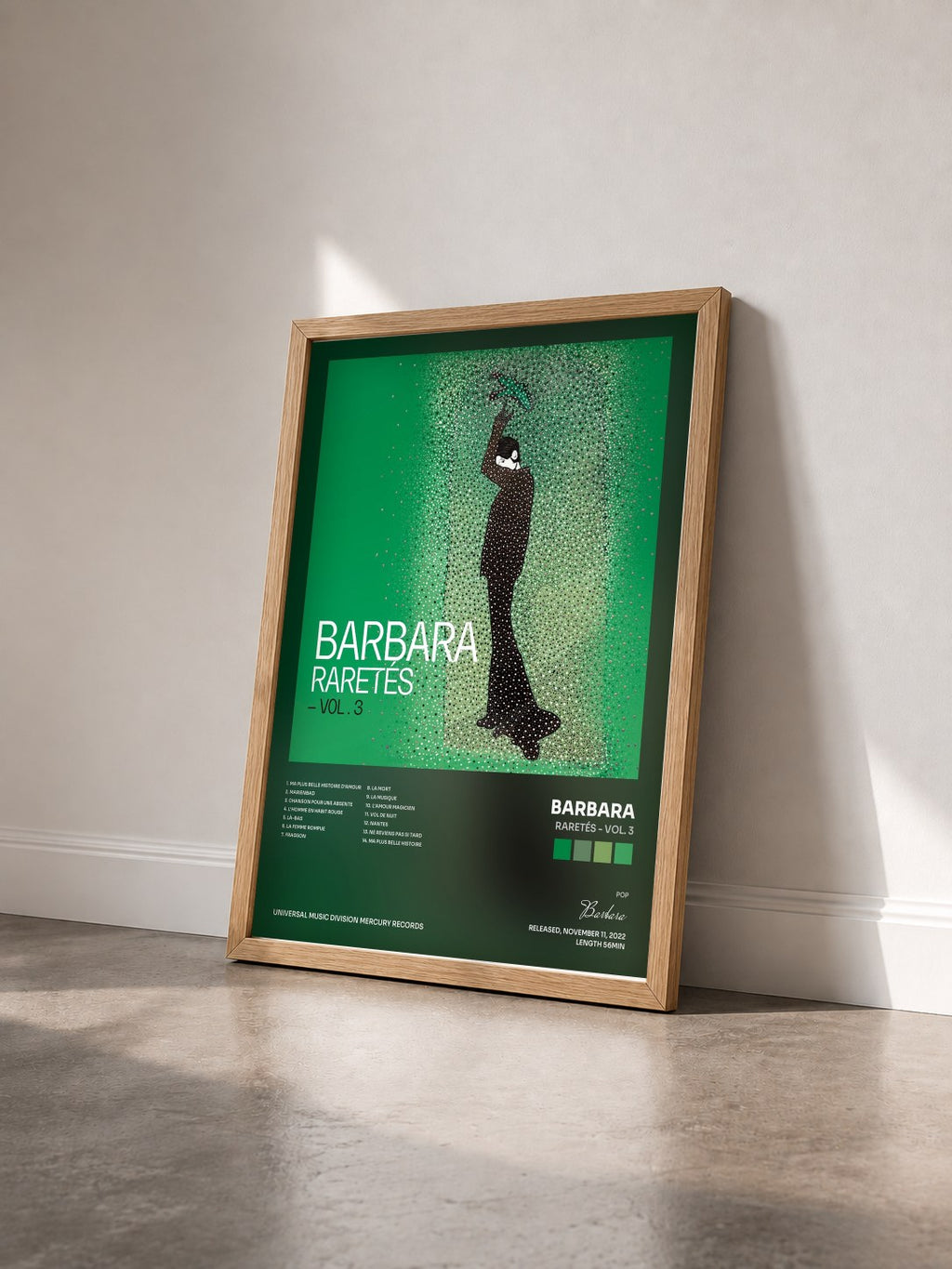 #bois Tableau de l'album Raretés - Vol. 3 de Barbara vu de trois quarts, cadre en bois brut