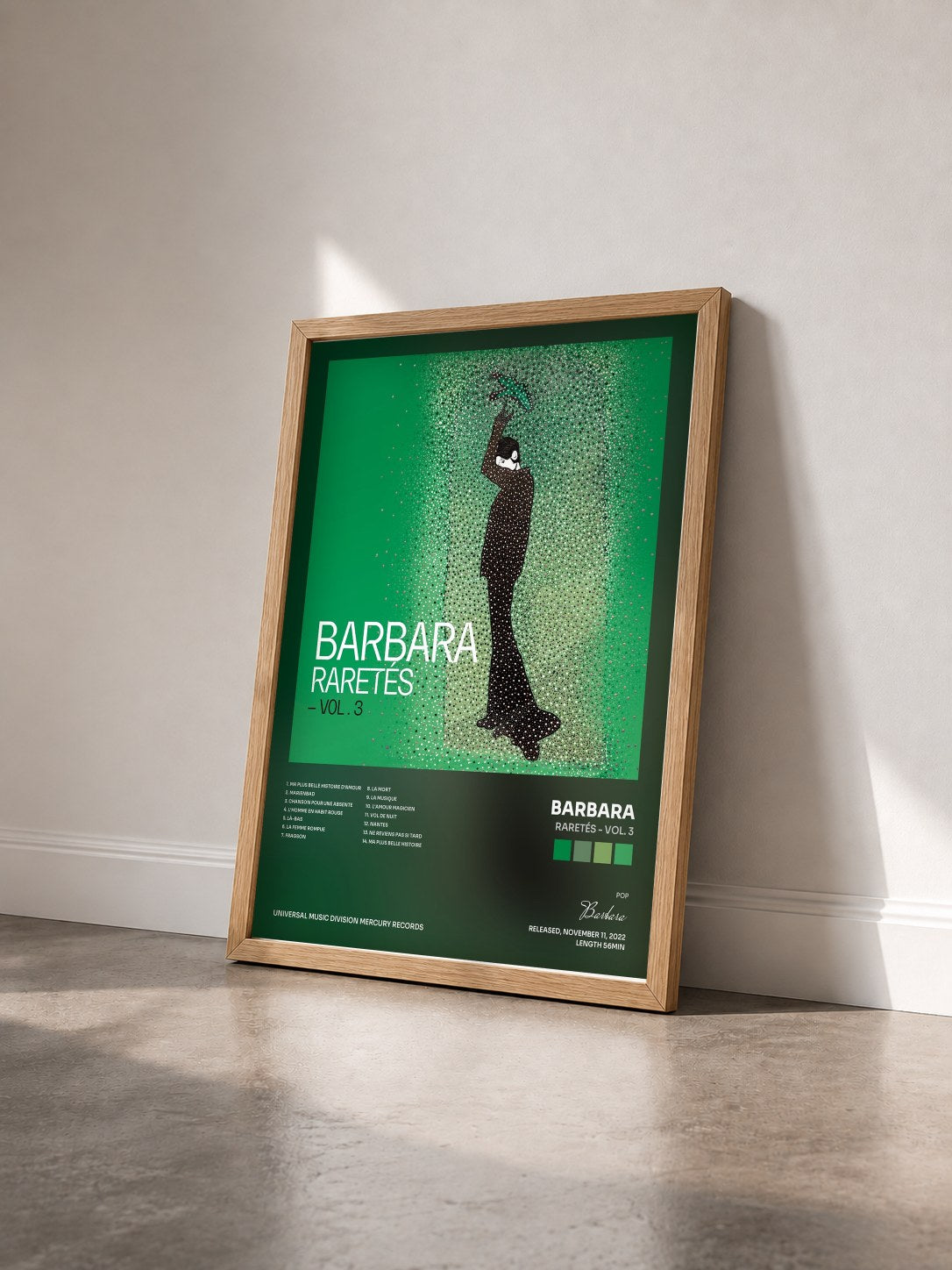 #bois Tableau de l'album Raretés - Vol. 3 de Barbara vu de trois quarts, cadre en bois brut