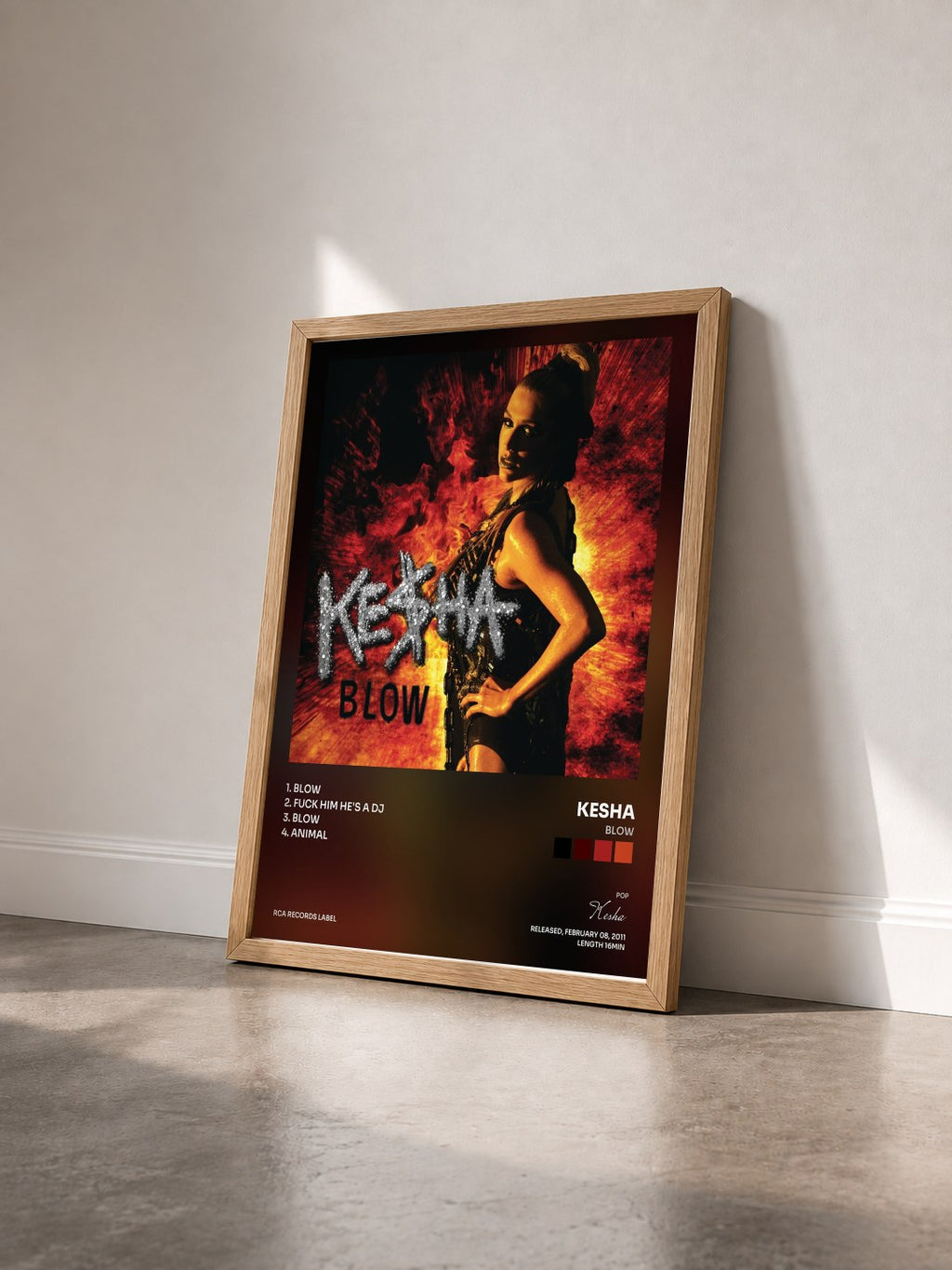 #bois Tableau de l'album Blow de Kesha vu de trois quarts, cadre en bois brut