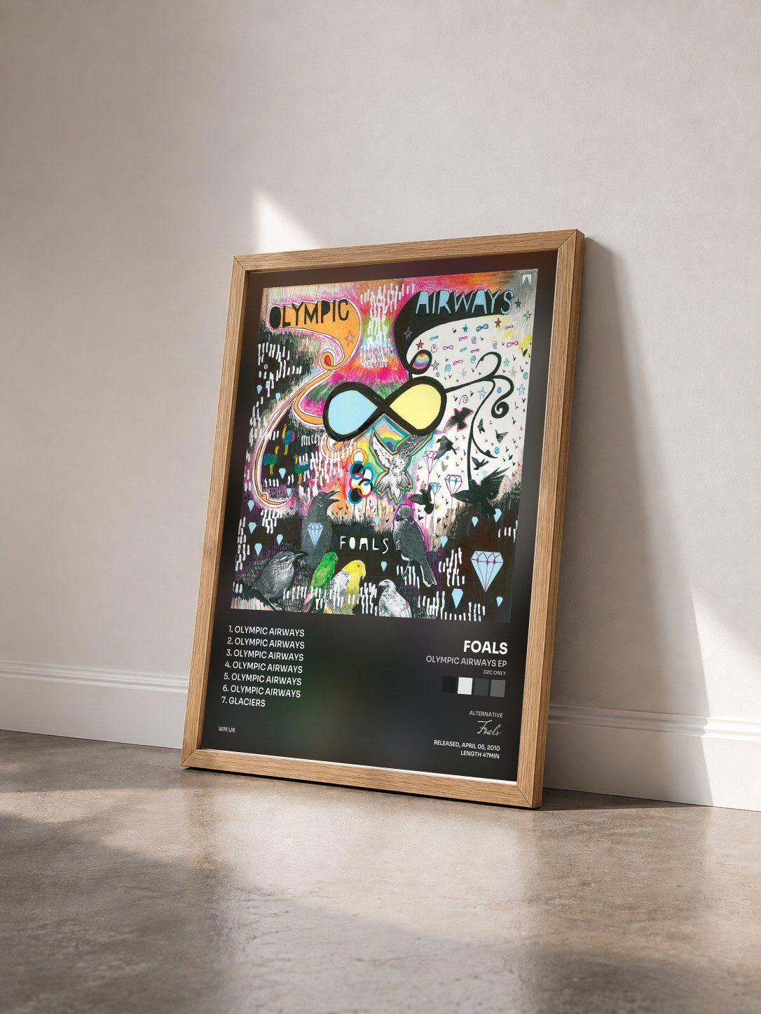 #bois Tableau de l'album Olympic Airways EP (D2C Only) de Foals vu de trois quarts, cadre en bois brut
