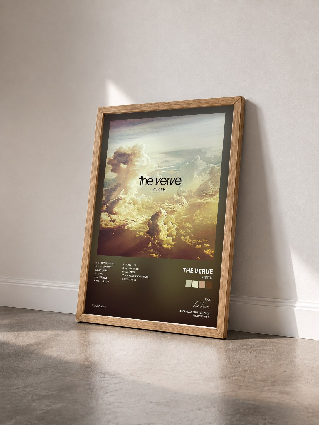 #bois Tableau de l'album Forth de The Verve vu de trois quarts, cadre en bois brut